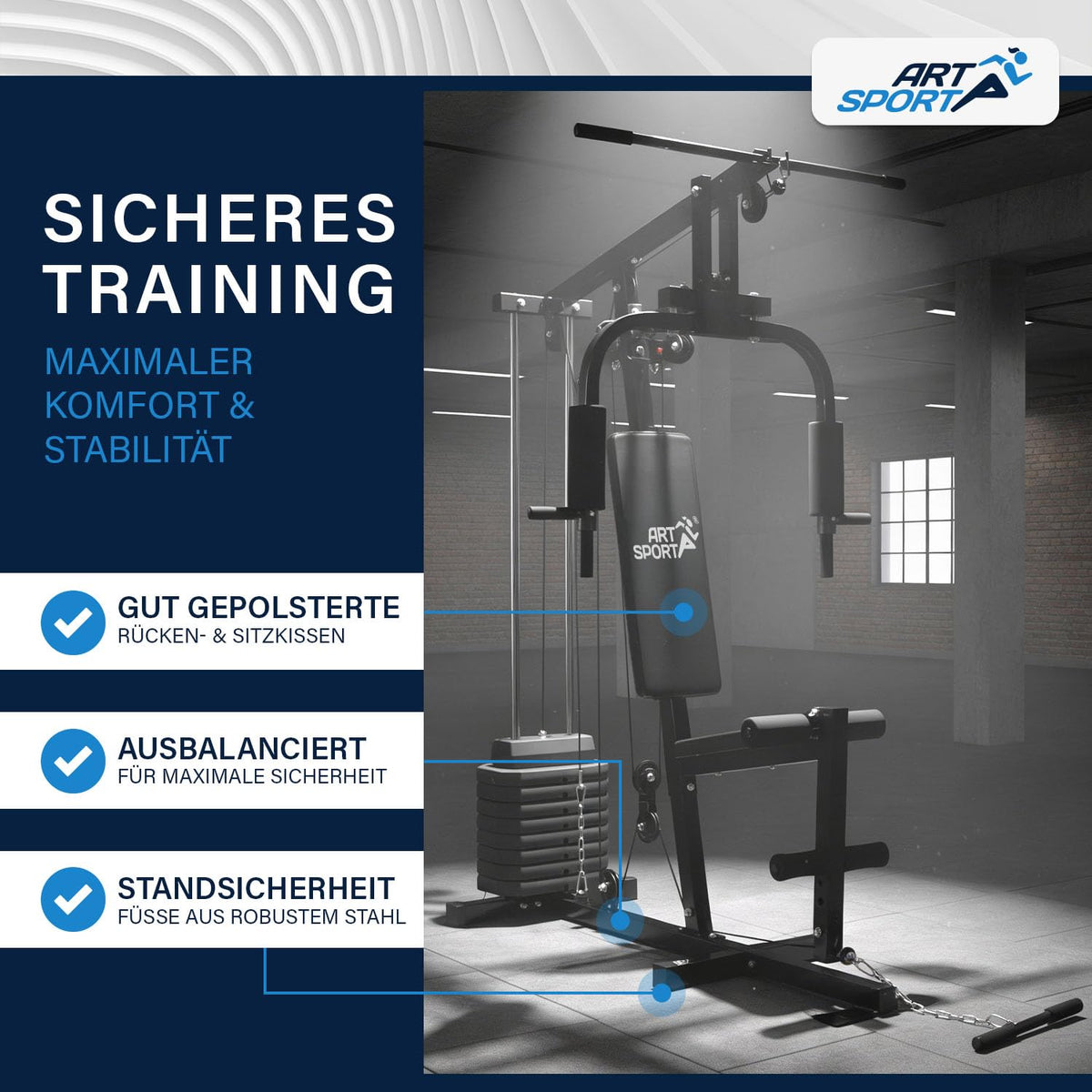 Kraftstation ProfiGym 2000 Modell 24808 mit 40 kg Gewichten Latzug Butterfly Seilzug und Beinstrecker Schwarz