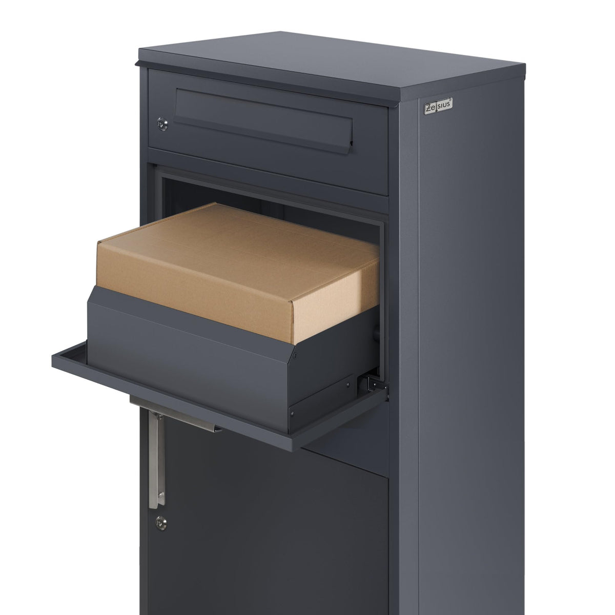 Paketbriefkasten mit Paketfach Neptun 186 l 112 x 50 x 37 cm verzinkter Stahl Rücklaufsperre Bodenmontage Anthrazit