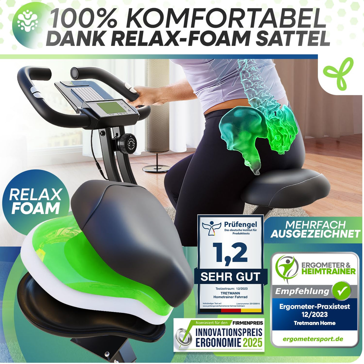 Klappbarer Heimtrainer Tretmann Home mit Magnetwiderstand 16 Stufen gepolstertem Sitz und 150 kg Belastbarkeit
