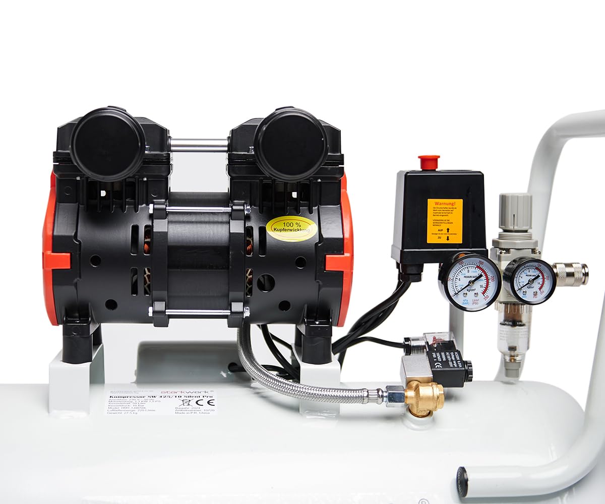 Druckluftkompressor SW 425/10 Pro ölfrei 1100 W 10 Bar 50 L Kessel 69 dB mit Druckminderer und Wasserabscheider