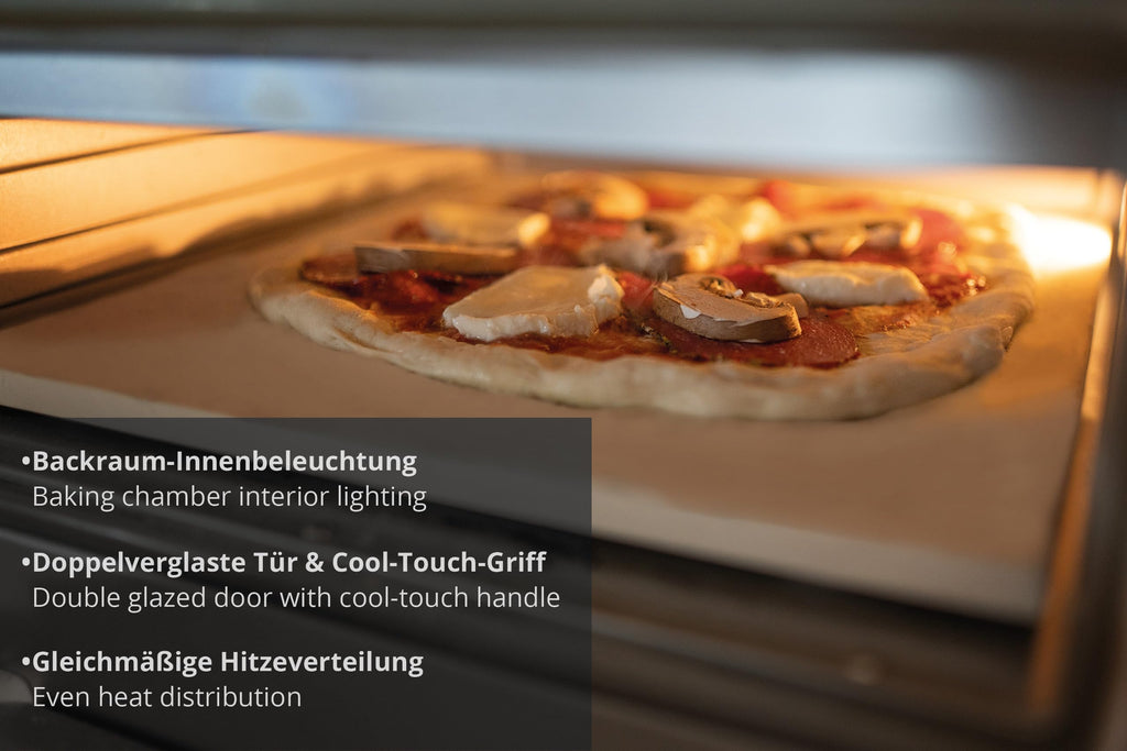 Elektrischer Pizzaofen LUIGI 68816 1700 W bis 450 °C mit 32 cm Cordierit-Pizzastein und Touch-Steuerung
