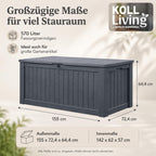 Auflagenbox 570 Liter wasserdicht mit Belüftung 155 x 72,4 x 64,4 cm Holzoptik Gasdruckfeder Anthrazit