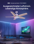 Deckenventilator mit LED Licht 132 cm dimmbar RGB Ambientlicht 54 W DC Motor App Alexa Steuerung