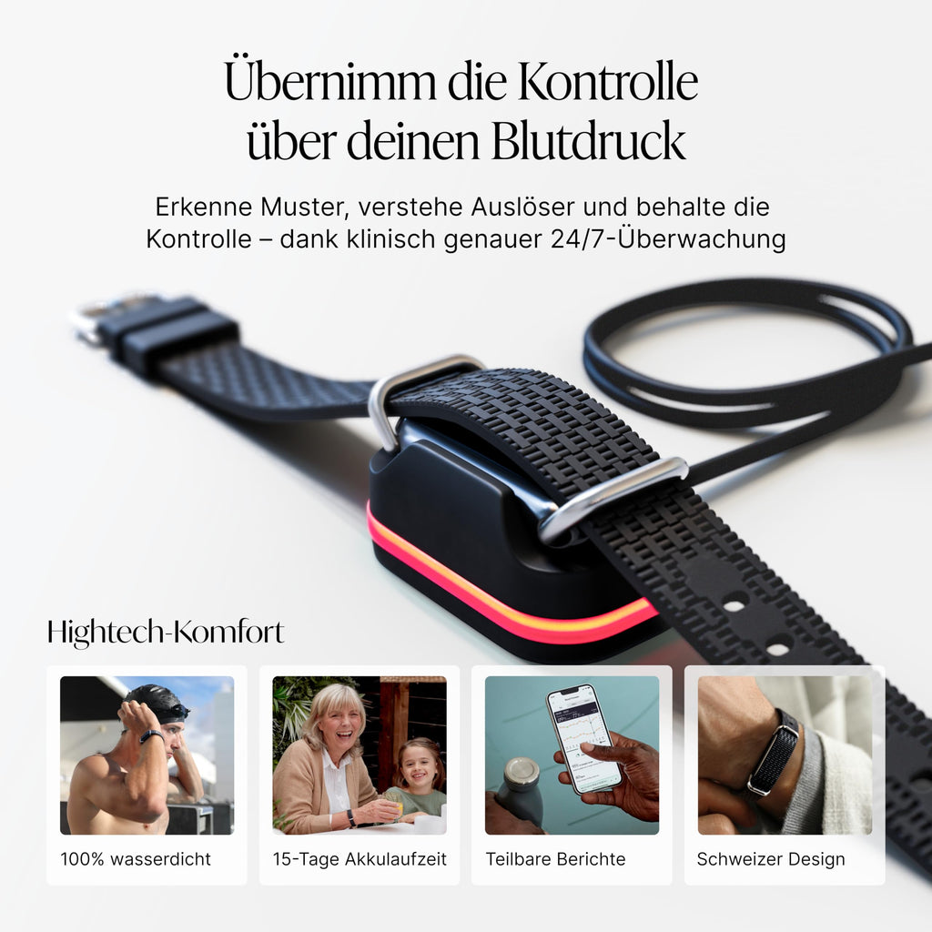 Blutdruckmessarmband G1 mit manschettenloser Überwachung App-Analyse Schlaf Puls und Schritt-Tracking IP68 15 Tage Akkulaufzeit