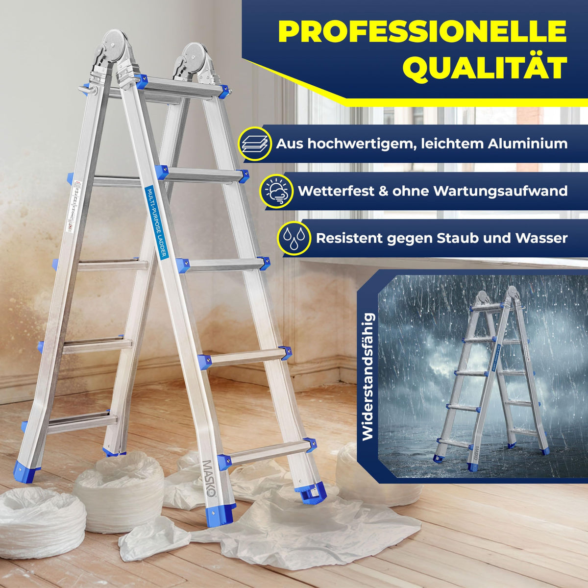 Aluminium Mehrzweckleiter 20 Sprossen 520 cm 150 kg ausziehbar Gelenkleiter Stehleiter Anlegeleiter