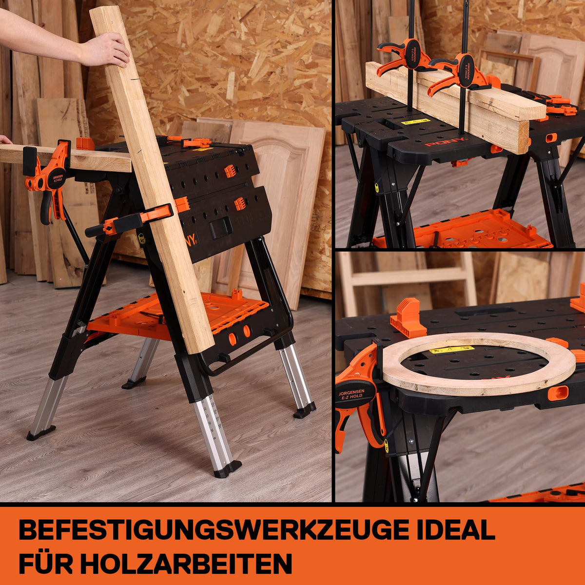 2-in-1 Werkbank Klappbar Sägebock 454 kg Arbeitsbock Aluminiumbeine 4 Schraubzwingen 79 x 63,5 cm