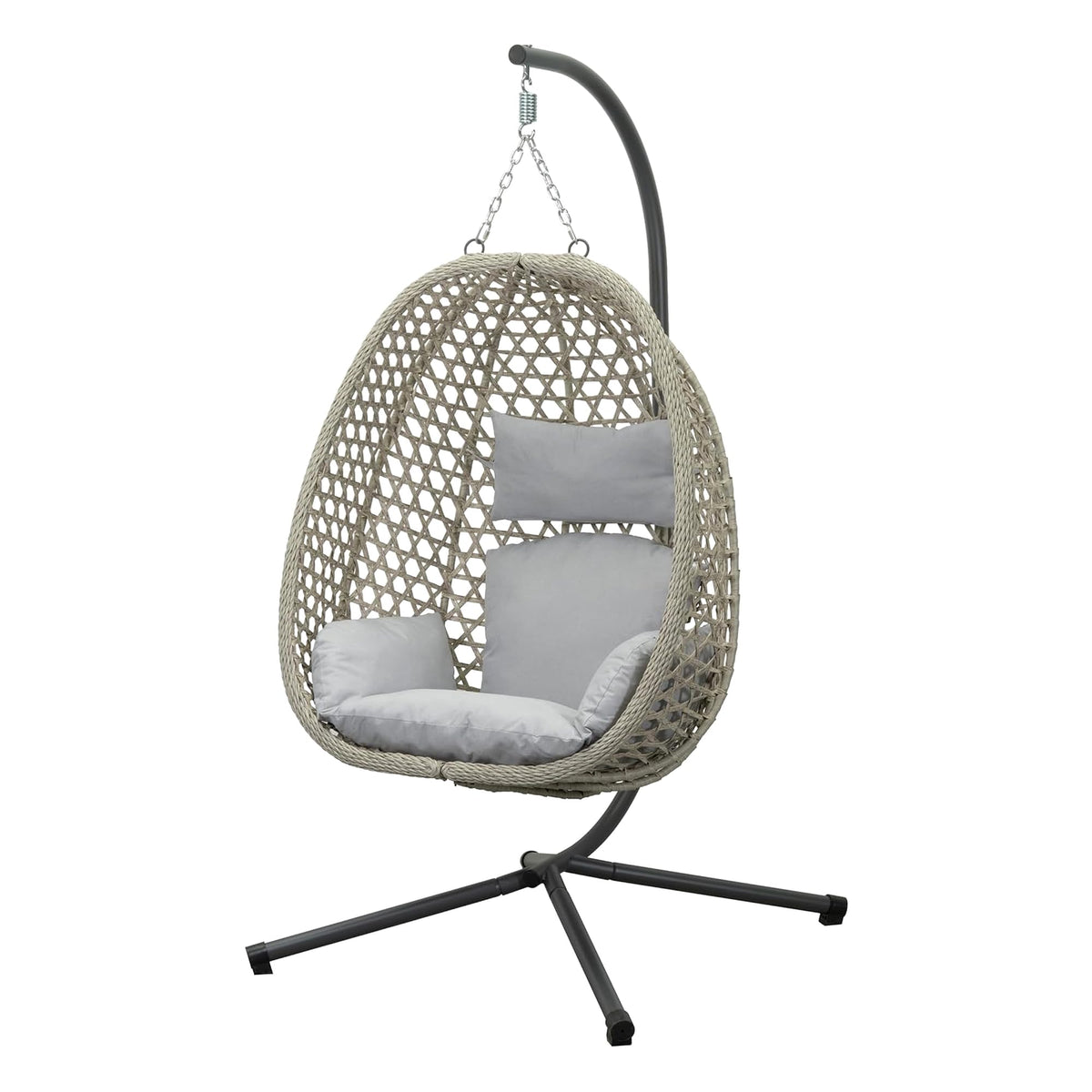 Hängesessel Outdoor Luna in Rattanoptik 103 x 95 cm mit Stahlgestell und Sitzkissen Beige Grau
