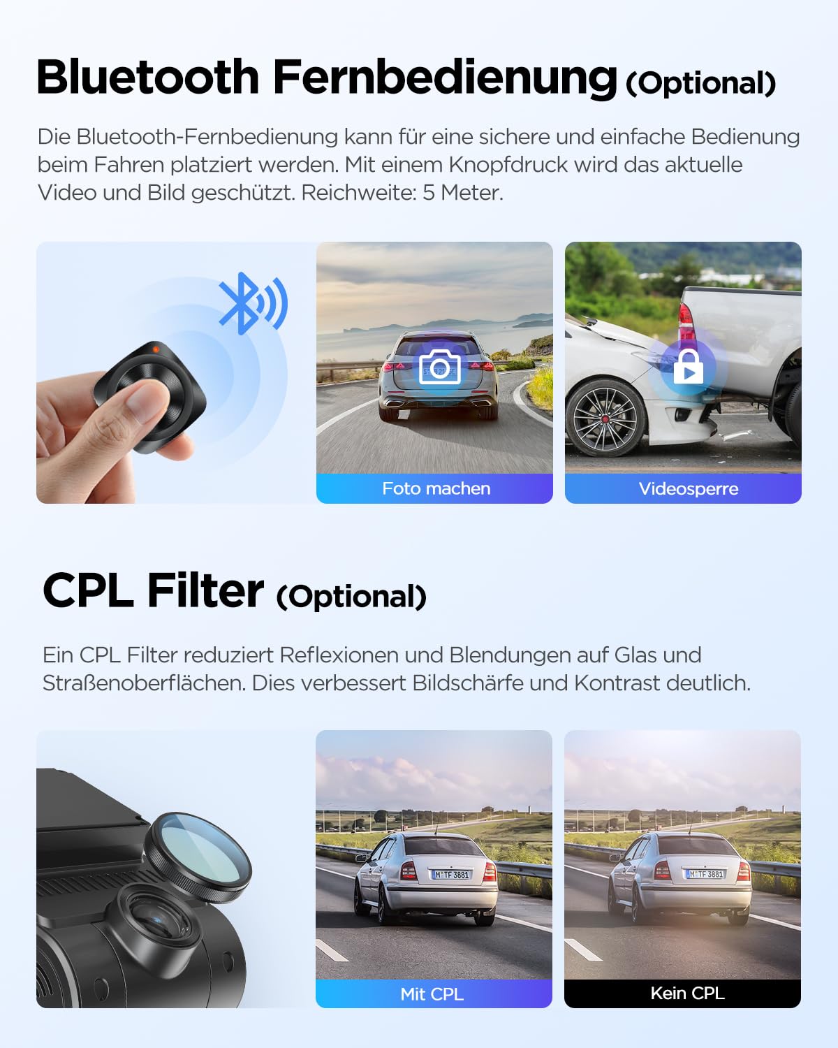 2K Dashcam A229 Plus 2CH Dual HDR 2K vorne und hinten 5 GHz WLAN GPS Sprachsteuerung Nachtsicht