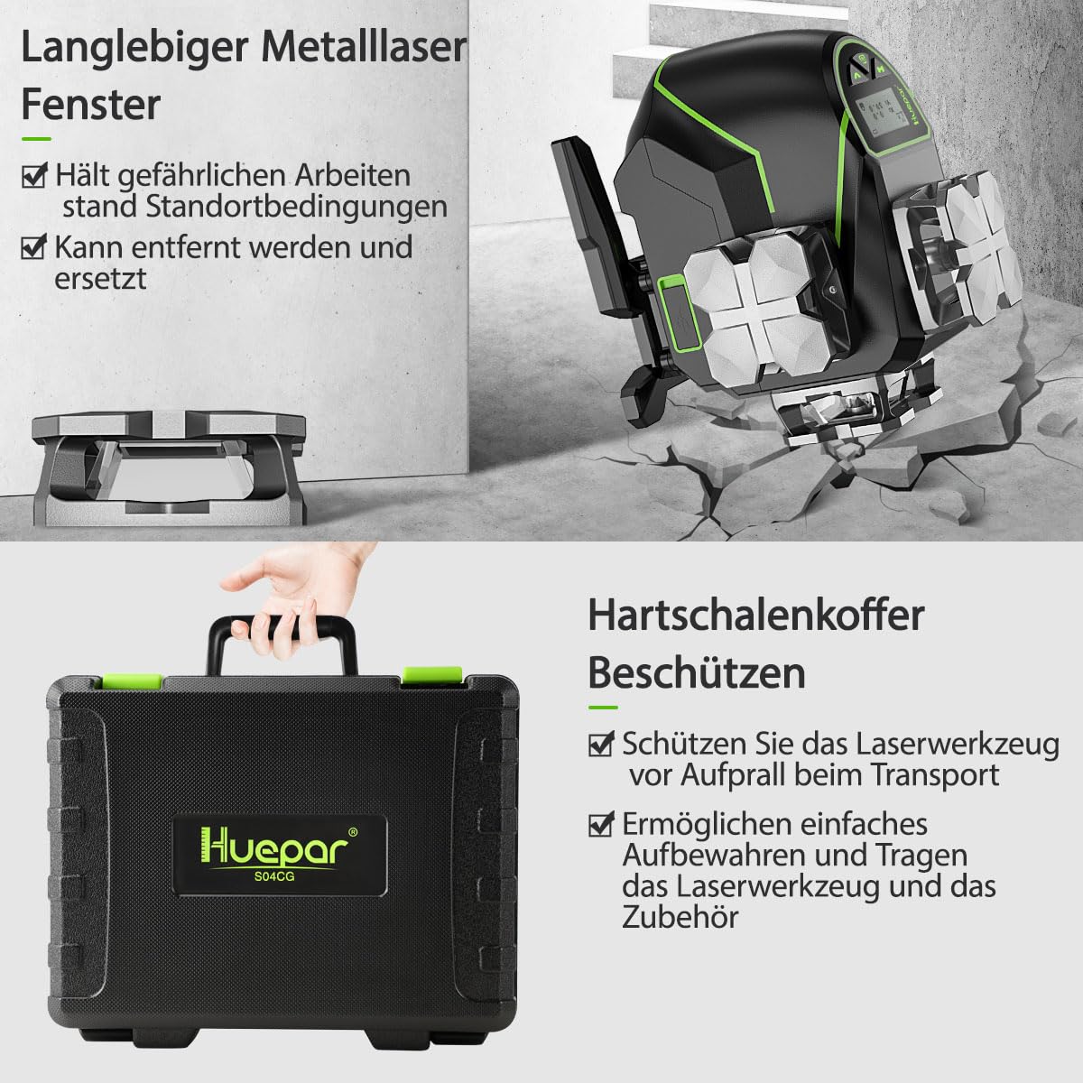 4D Kreuzlinienlaser S04CG-C 16 Linien 4x360° selbstnivellierend grüner Laser LCD Bluetooth Fernbedienung