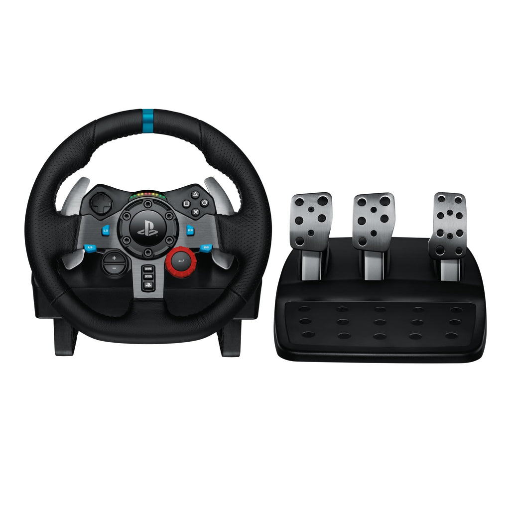 Gaming Rennlenkrad G29 mit 900° Lenkbereich Force Feedback Edelstahlpedalen und Leder-Lenkrad für PS5 PS4 PC Mac