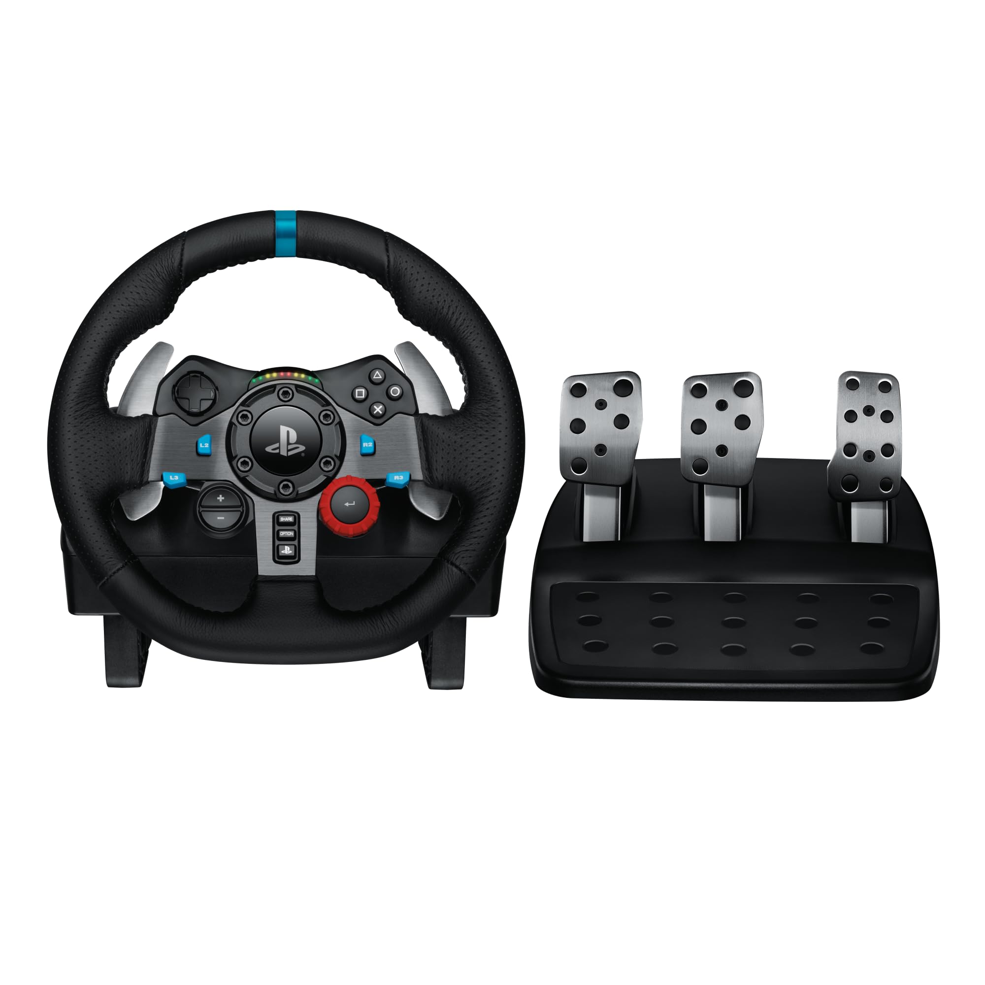 Gaming Rennlenkrad G29 mit 900° Lenkbereich Force Feedback Edelstahlpedalen und Leder-Lenkrad für PS5 PS4 PC Mac