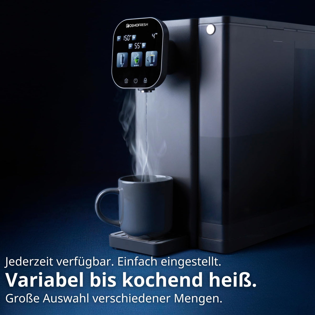Auftisch Osmoseanlage Fusion Air mit Heißwasserspender 4,7 L 3-fach UV-C LED 10-stufige Filterung