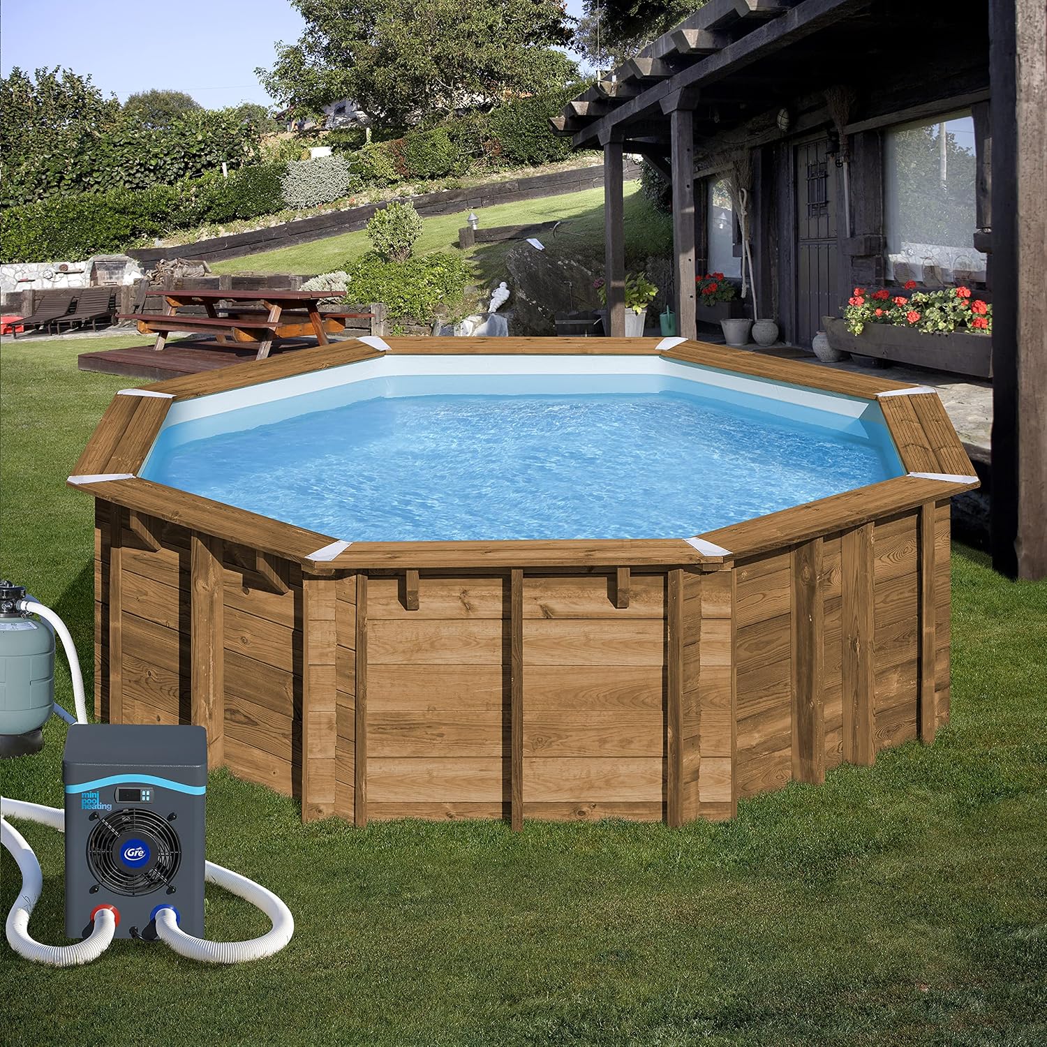Pool Wärmepumpe Mini HPM20 Heizsystem für Aufstellpools bis 20 m³ 230V kompakte Poolheizung für Holz und Stahlrahmen Pools Grau
