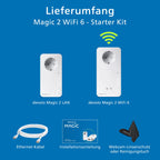 Magic 2 WiFi 6 Netzwerkadapter Set für WLAN über Stromleitung bis 2400 Mbit/s Mesh WLAN 2x Gigabit LAN