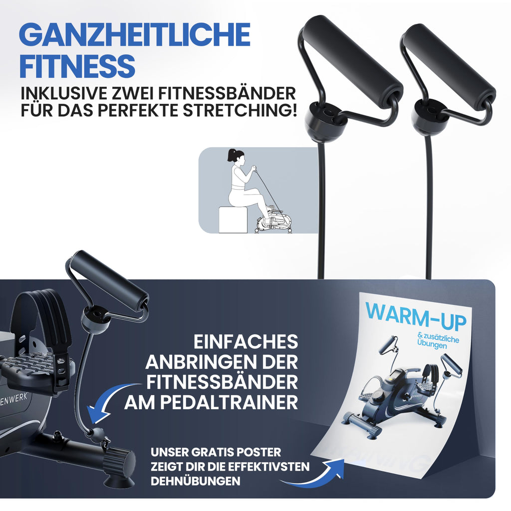 Pedaltrainer Pro Arm- und Beintrainer 8 Widerstandsstufen mit Befestigungsband und Anti-Rutsch-Matte 48 × 30 × 40 cm