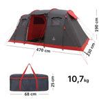 Familienzelt Lake 4 Personen Tunnelzelt 470 x 230 x 190 cm 2 Schlafkabinen 3000 mm Wassersäule Stehhöhe eingenähter Boden