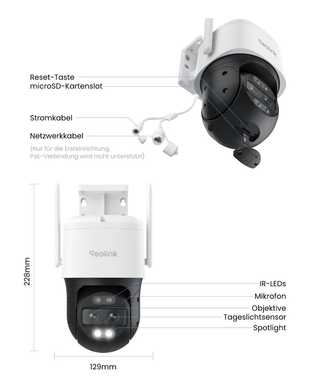 4K 8MP PTZ Überwachungskamera Outdoor TrackMix WiFi mit Wi-Fi 6 6X Hybrid-Zoom Auto-Tracking 30m Nachtsicht