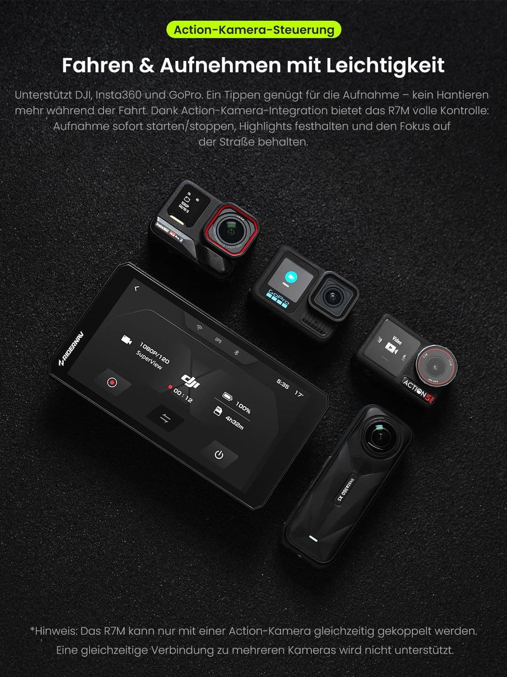 7 Zoll Motorrad Smart Display R7M mit Wireless CarPlay Android Auto GPS 1200 Nit IP69K