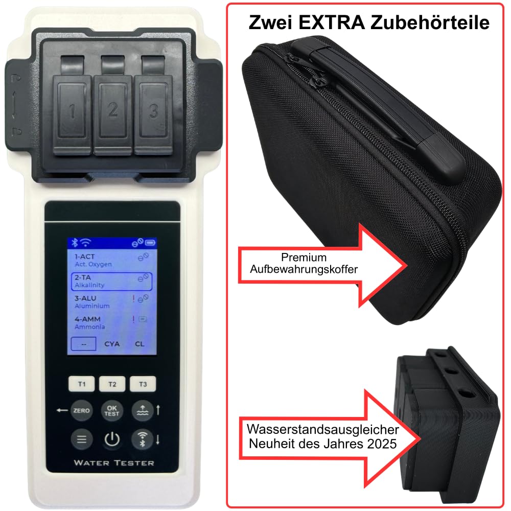 Pool-Wasseranalysegerät PoolLab 2.0 27 Parameter mit WiFi Bluetooth App Aufbewahrungskoffer und Wasserstandsausgleicher