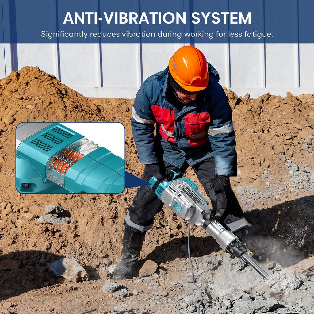 Abbruchhammer Z1G-DS-107HC 1700 W SDS-Hex 65 J mit 360° Drehgriff und Vibrationsdämpfung 2 Meißel Transportkoffer