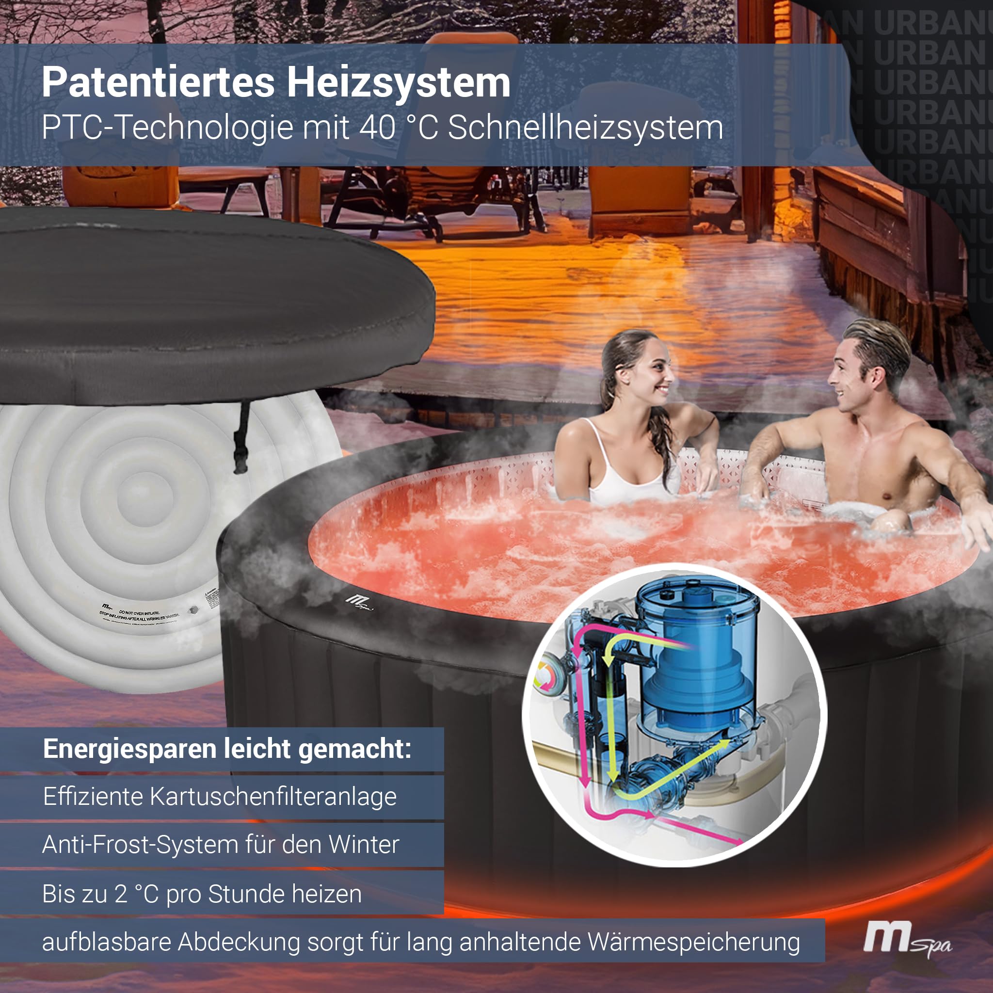 Aufblasbarer Whirlpool Aurora für 6 Personen Ø 204 x 70 cm 138 Massagedüsen RGB-LED-Beleuchtung