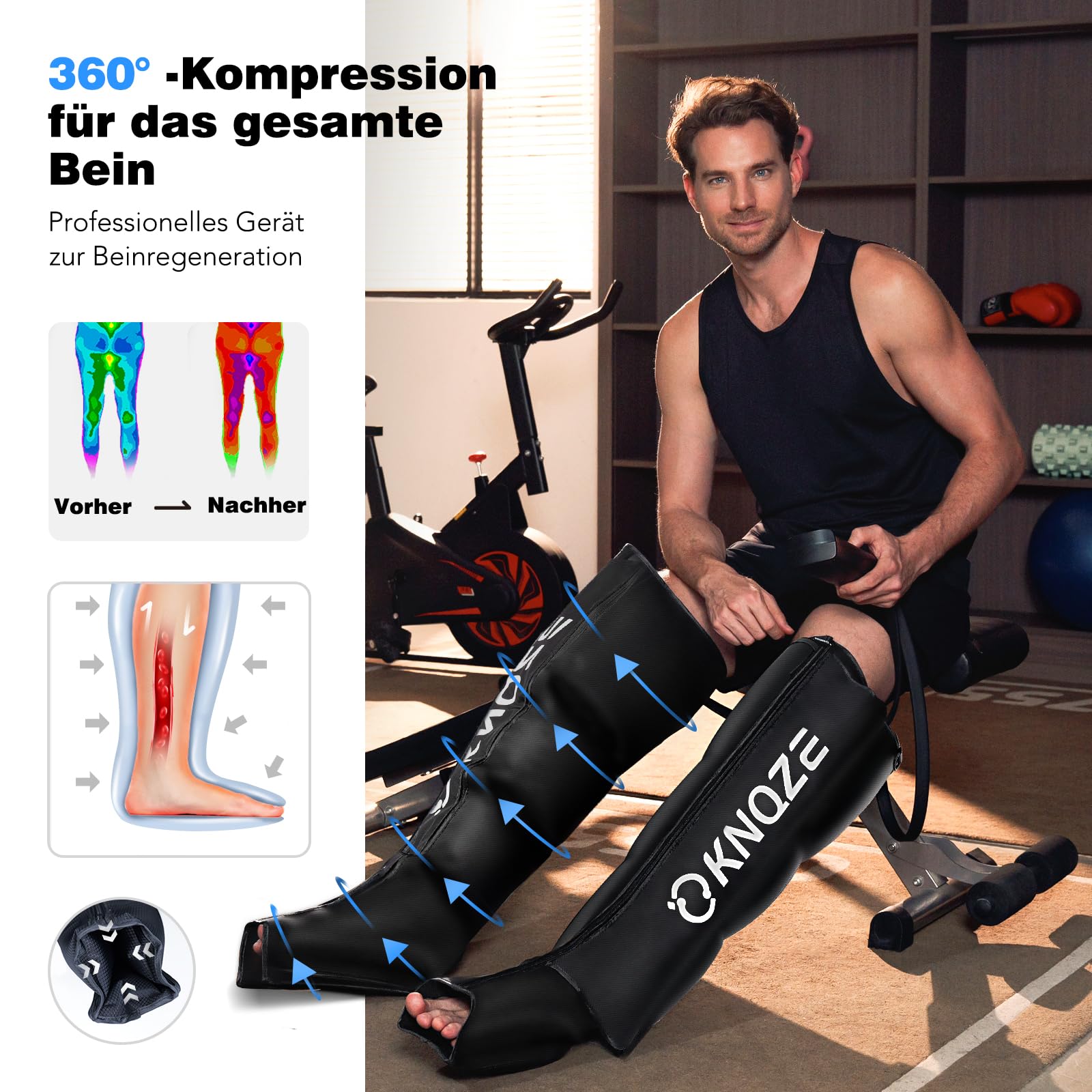 Beinmassagegerät mit 4 Zonen 6 Modi 6 Intensitäten 3 Timer für Füße Waden und Oberschenkel