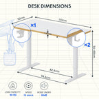 Kinderschreibtisch elektrisch höhenverstellbar SK1 110 × 52 cm 56–88 cm mit LED-Anzeige 3 Speicherplätzen Becherhalter und 2 Haken