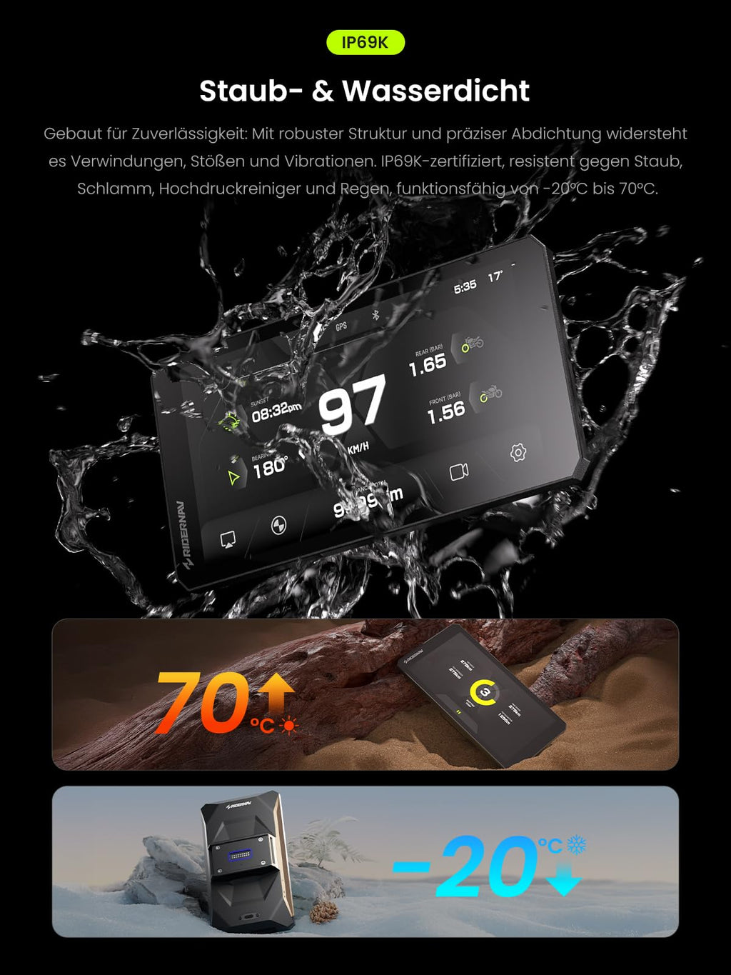 7 Zoll Motorrad Smart Display R7M mit Wireless CarPlay Android Auto GPS 1200 Nit IP69K