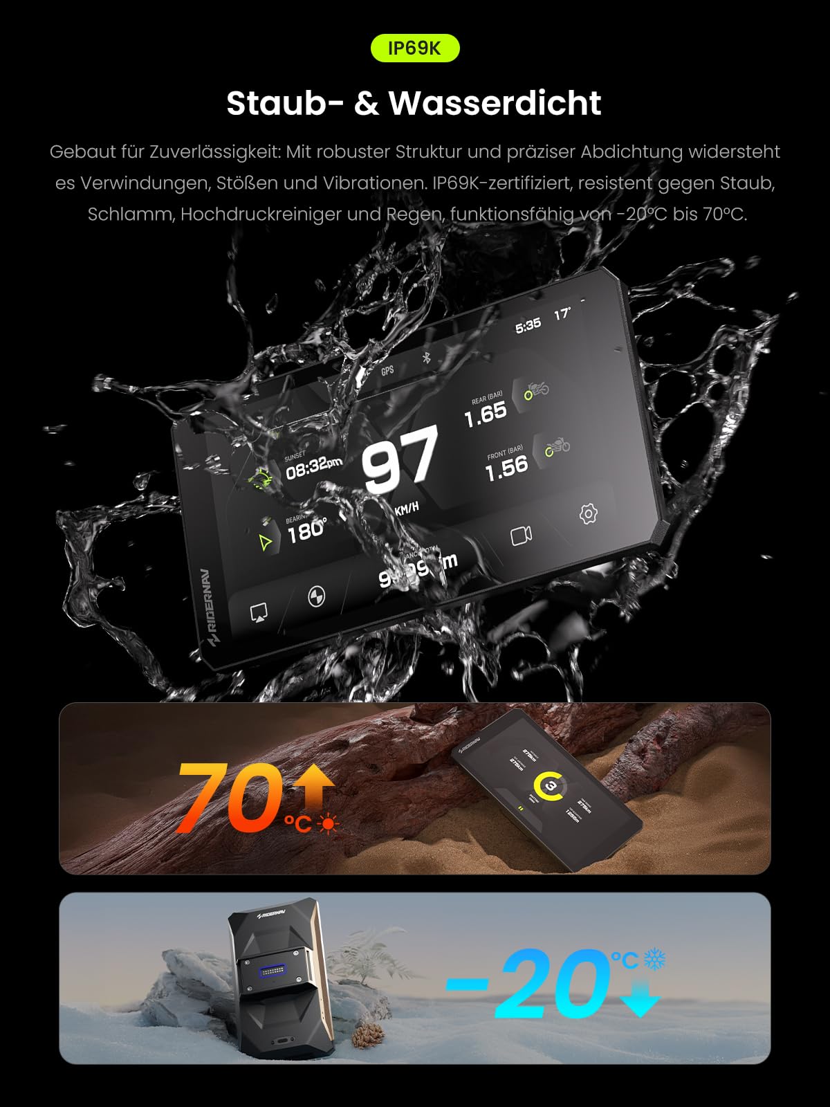 7 Zoll Motorrad Smart Display R7M mit Wireless CarPlay Android Auto GPS 1200 Nit IP69K