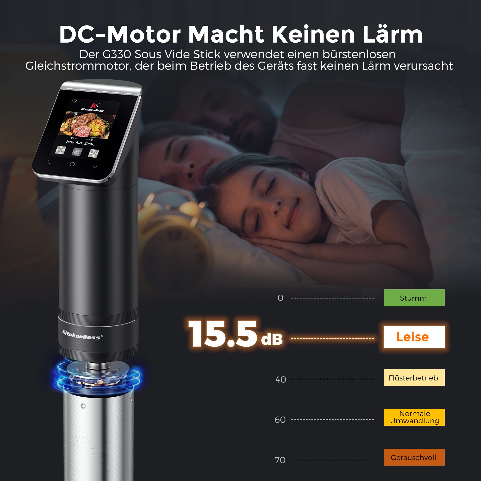 Sous-Vide-Garer G330 WLAN 1100 W 40–90 °C IPX7 Wasserdicht TFT-Touchdisplay 360° Zirkulation 50 l