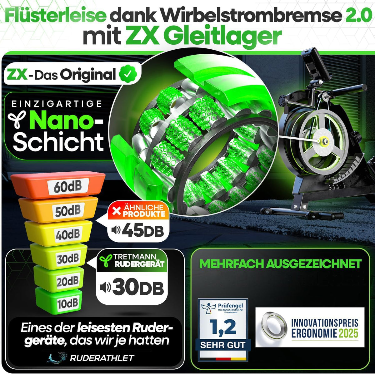Rudergerät für Zuhause klappbar mit Wirbelstrombremse 2.0 16 Widerstandsstufen Memory-Foam-Sitzkissen und 150 kg Belastbarkeit