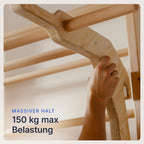 Sprossenwand Kletterwand mit Klimmzugstange und Dip Extension 220 cm aus Buchenholz und Kiefer bis 150 kg