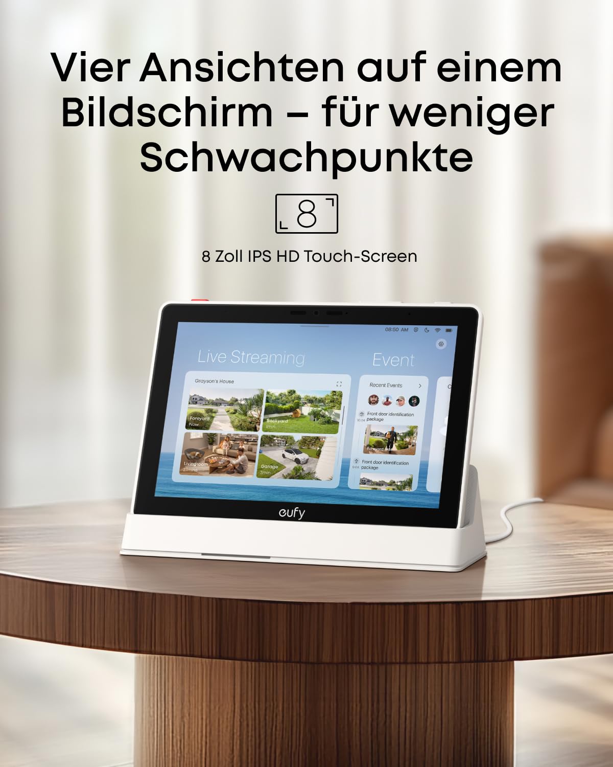 Smart Display Smart Home Hub T87A0 8 Zoll 1280 x 800 mit WLAN 4 Live-Streams Echtzeit-Benachrichtigungen