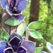 Amethyst Magnolia Stained Glass Mirror, Handmade Floral Wall Decor, 30x40 cm, Tabletop