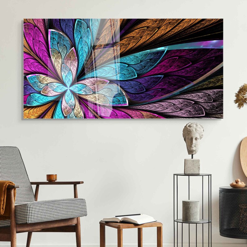 Abstrakte Glaswand, extragroße Wandkunst, gehärtetes Glas, Wohnkultur