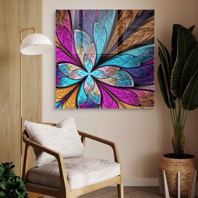 Abstrakte Glaswand, extragroße Wandkunst, gehärtetes Glas, Wohnkultur