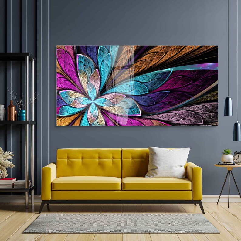 Abstrakte Glaswand, extragroße Wandkunst, gehärtetes Glas, Wohnkultur
