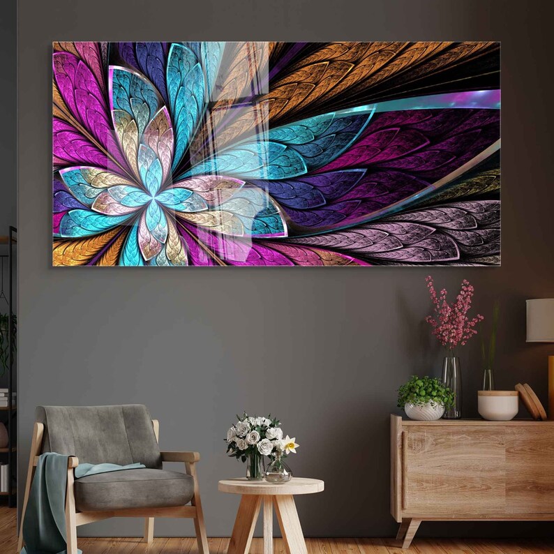 Abstrakte Glaswand, extragroße Wandkunst, gehärtetes Glas, Wohnkultur