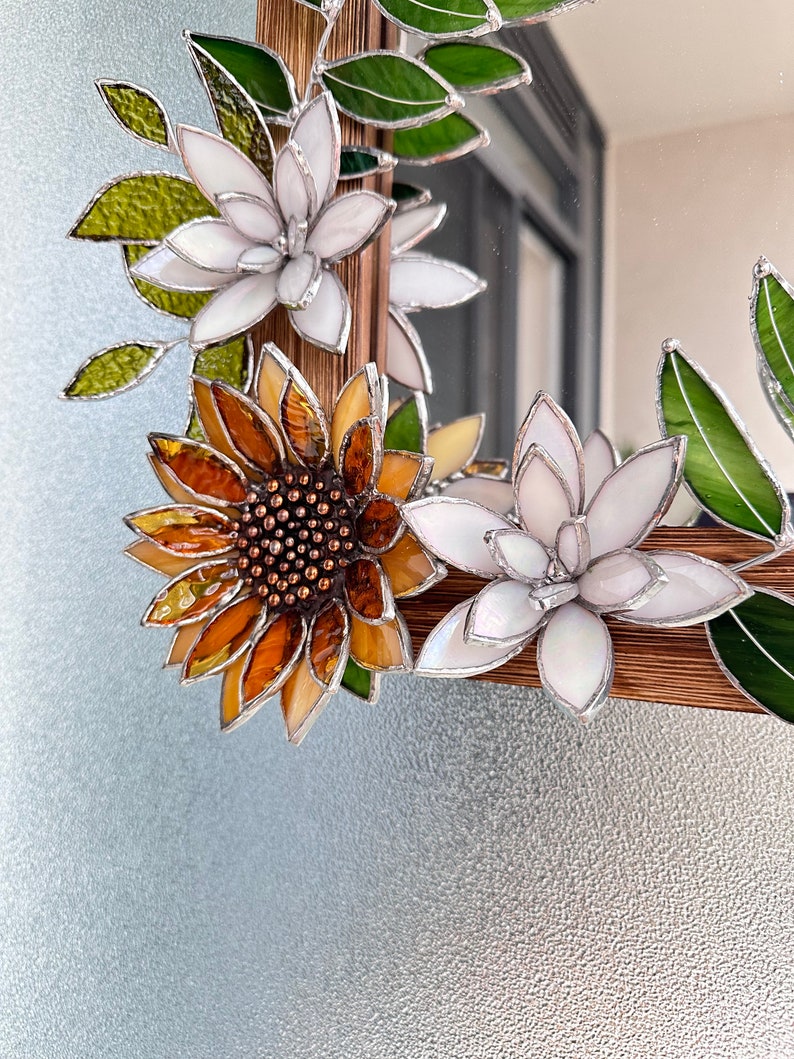 Glasmalerei Sonnenblumen Spiegel 30x40 cm Wanddeko Tiffany Blumenkunst