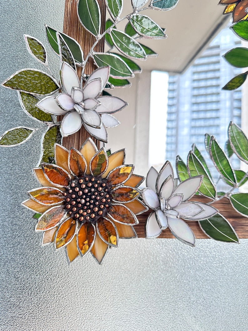 Glasmalerei Sonnenblumen Spiegel 30x40 cm Wanddeko Tiffany Blumenkunst
