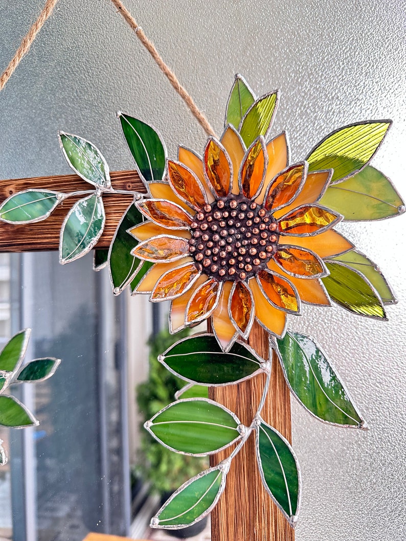 Glasmalerei Sonnenblumen Spiegel 30x40 cm Wanddeko Tiffany Blumenkunst