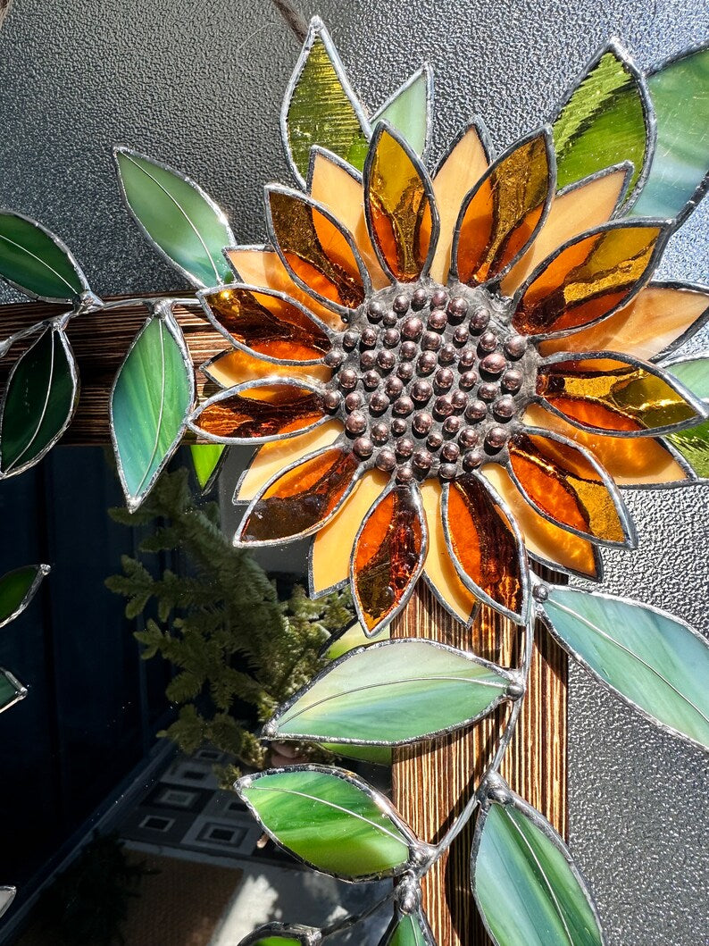 Glasmalerei Sonnenblumen Spiegel 30x40 cm Wanddeko Tiffany Blumenkunst