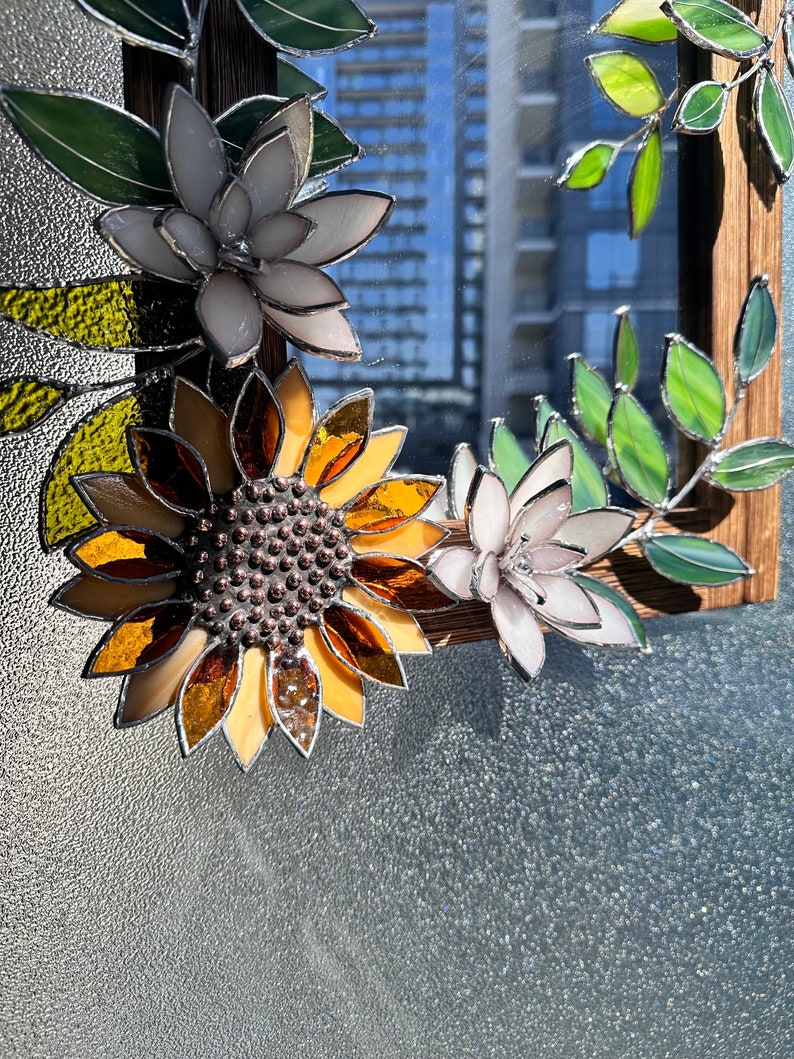 Glasmalerei Sonnenblumen Spiegel 30x40 cm Wanddeko Tiffany Blumenkunst