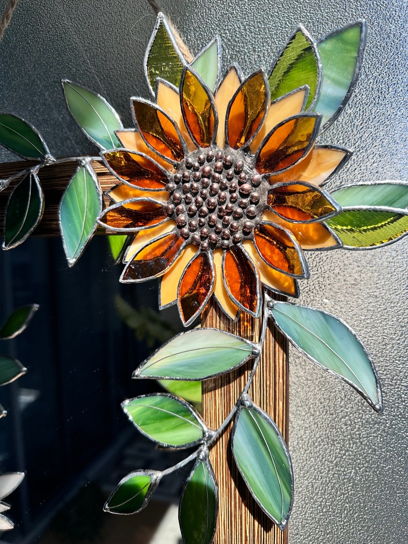 Glasmalerei Sonnenblumen Spiegel 30x40 cm Wanddeko Tiffany Blumenkunst