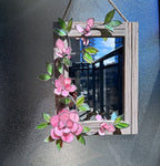 Glasmalerei-Spiegel mit Magnolien, Holzrahmen, botanische Wanddekoration, 30x40 cm