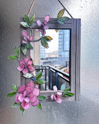 Glasmalerei-Spiegel mit Magnolien, Holzrahmen, botanische Wanddekoration, 30x40 cm