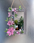 Glasmalerei-Spiegel mit Magnolien, Holzrahmen, botanische Wanddekoration, 30x40 cm