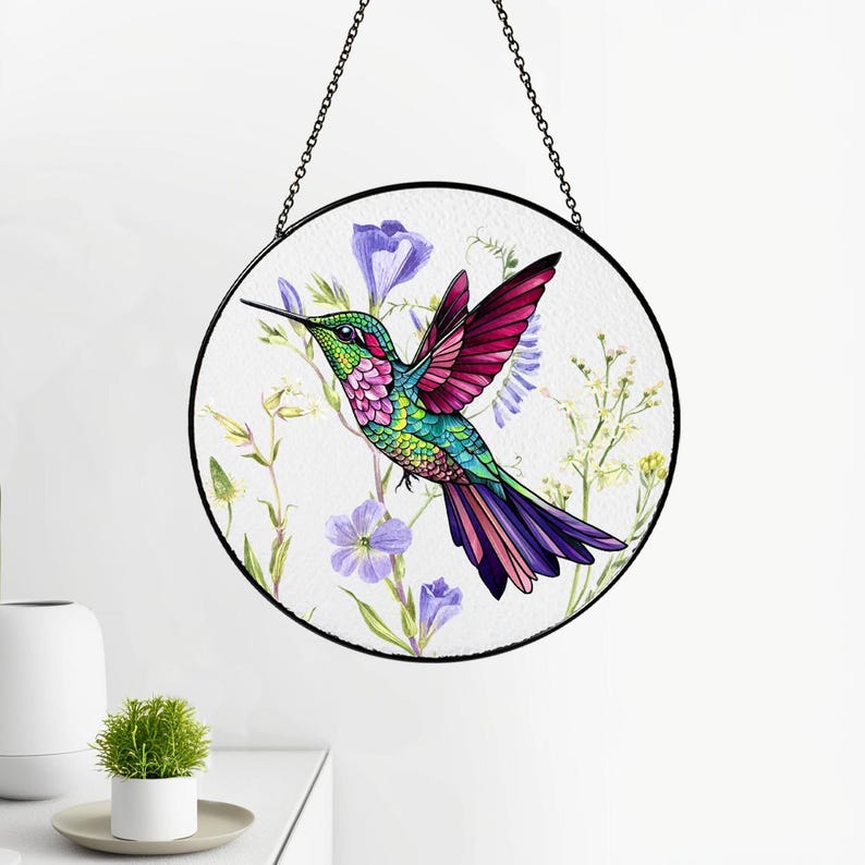 Kardinal Glasmalerei Suncatcher Fensterbehang Vogelglaskunst Wohnkultur Gedenk-Sonnenfänger