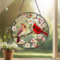 Kardinal Glasmalerei Suncatcher Fensterbehang Vogelglaskunst Wohnkultur Gedenk-Sonnenfänger