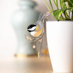 Stained Glass Chickadee Pflanzenstecker, Kristall Suncatcher für Blumentöpfe, 4x6 Zoll